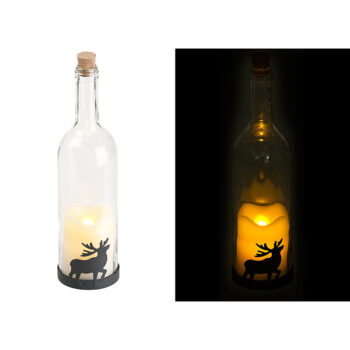 Deko-Glasflasche mit LED-Kerze, bewegliche Flamme, Timer, Elch-Motiv