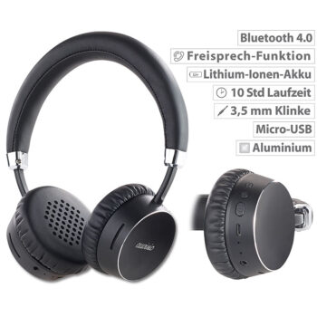 Premium-Bluetooth 4.0-On-Ear-Headset im Alu-Gehäuse, Echtleder