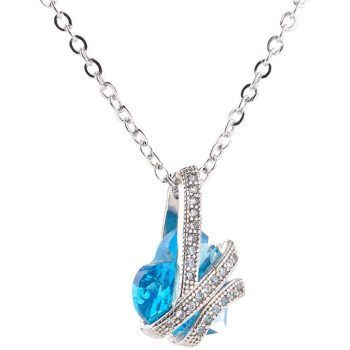 Halskette mit blauem Zirkonia-Herzanhänger und Schmucksteinen, 45 cm