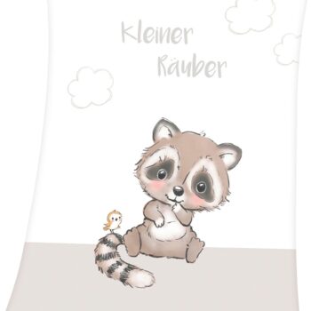 Baby Best Babydecke "Kleiner Räuber", mit niedlichem Waschbär Motiv und Schriftzug, Kuscheldecke